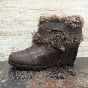 Womens Sorel Joan of Arctic Wedge Winter Boots Sz 8 Used Fur Trim NL1984 2026